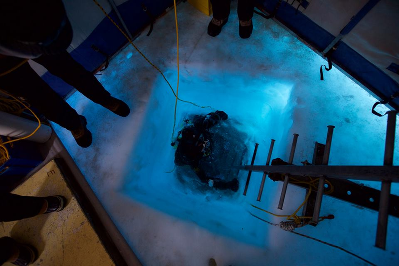 Diving beneath the Antarctic sea ice. Photo Courtesy Science Under the Ice